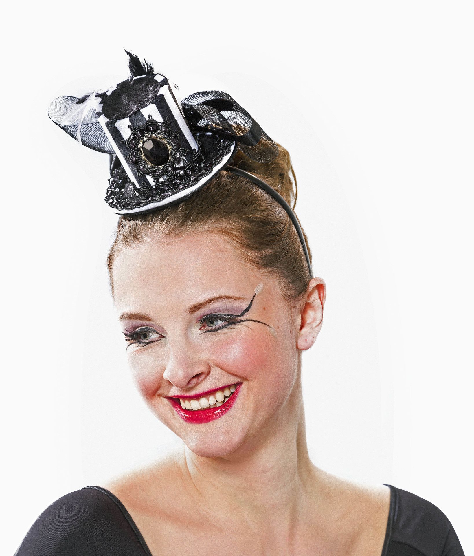 schwarz-weiß Karneval Minizylinder garniert Mini-Zylinder auf Kopfbügel