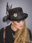 Steampunk-Zylinder schwarz, mit Federn