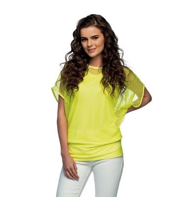 M/L Neonshirt mit Netztop, neongelb