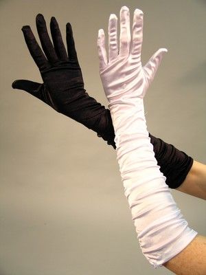 Satin-Handschuhe, gerüscht, schwarz, ca. 40 cm