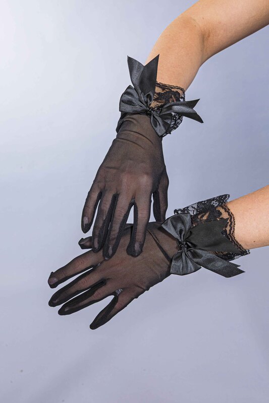 Handschuhe mit Spitze und Schleife, schwarz