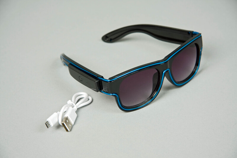 Neon-Leuchtbrille blau, mit USB-Ladefunktion