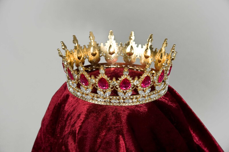 Prachtkrone gold mit Schmucksteinen, ca. 13 cm