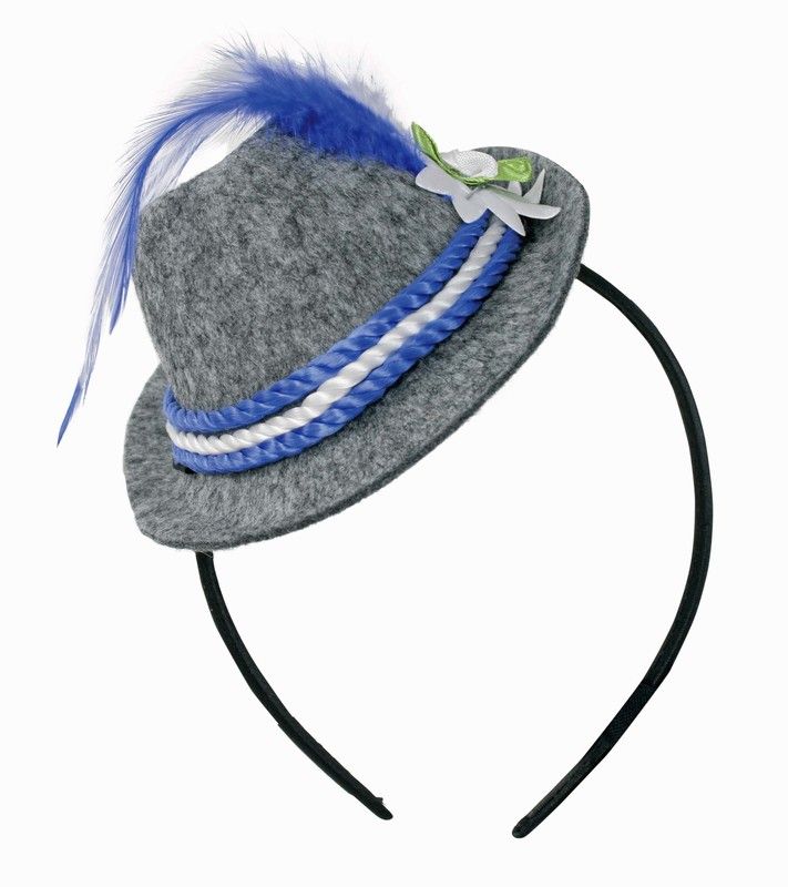 Kopfbügel mit Mini-Trachtenhut, weiß/blau