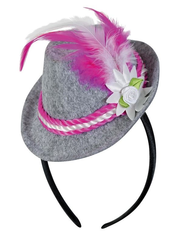 Kopfbügel mit Mini-Trachtenhut, weiß/pink