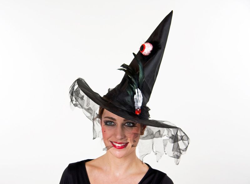 Hexenhut mit Auge und Hand, schwarz