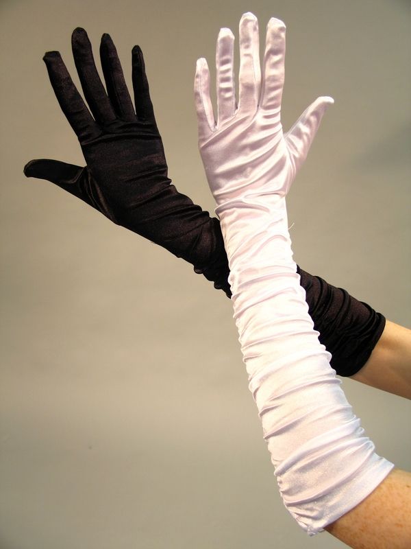 Satin-Handschuhe, gerüscht, weiß, ca. 40 cm