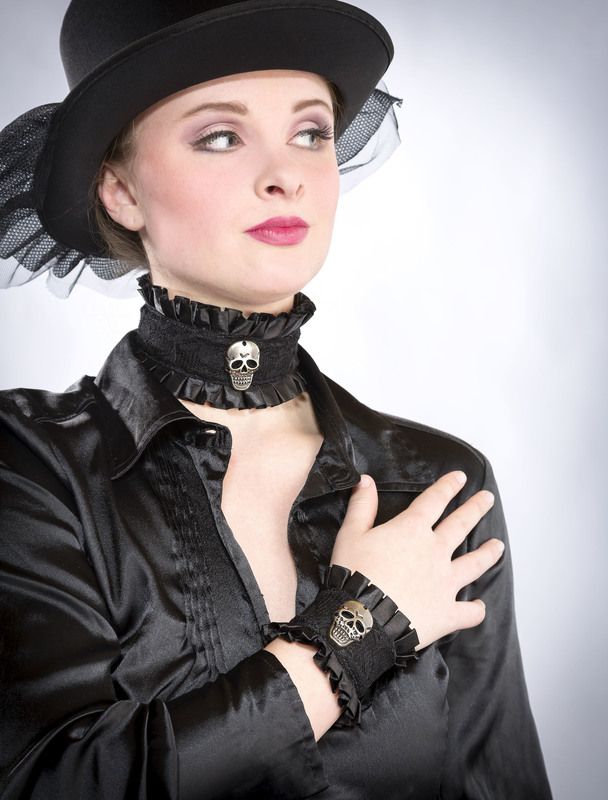 2-tlg. Set: Totenkopf-Hals- und Armband